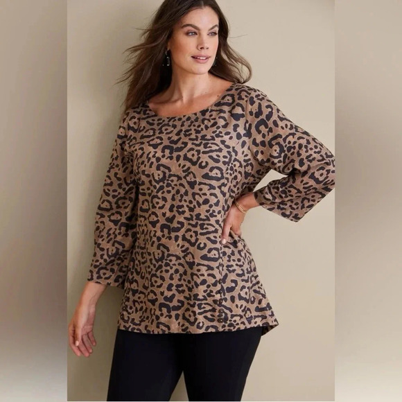 Soft Surroundings Tunic Raelynn Leopard Print Career Blouse Office Casual Mature - Picture 1 of 7